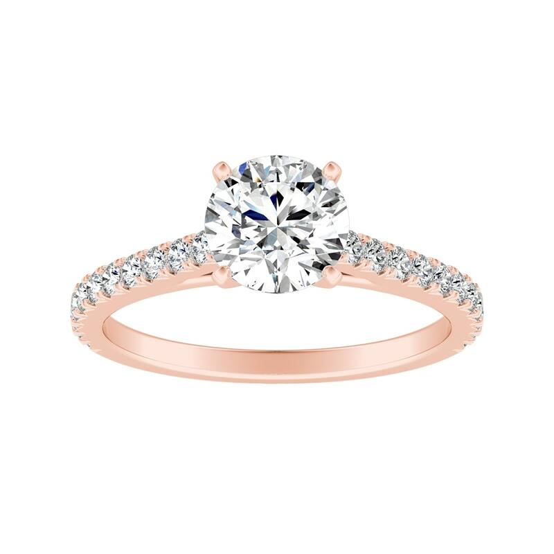 Auriya Round 1 1/2ct Moissanite and 1/3ctw Diamond Engagement Ring 14k Gold