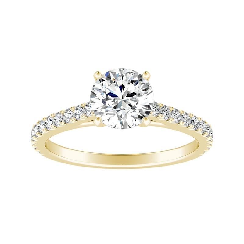 Auriya Round 1 1/2ct Moissanite and 1/3ctw Diamond Engagement Ring 14k Gold