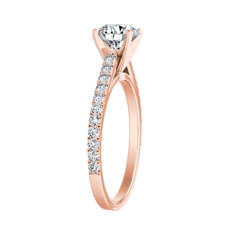 Auriya 14k Gold Round 4ct Moissanite and 1/3ctw Diamond Engagement Ring