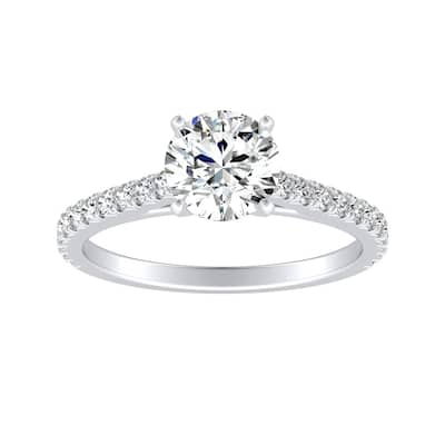 Auriya Round 1ct Moissanite and 1/3ctw Diamond Engagement Ring 14k Gold