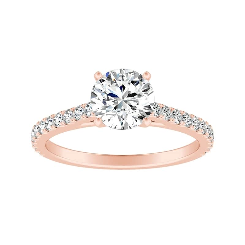 Auriya Round 1ct Moissanite and 1/3ctw Diamond Engagement Ring 14k Gold