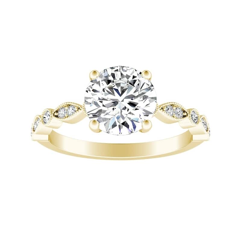 Auriya 14k Gold Vintage 2ct Round Moissanite Engagement Ring - Yellow - 6