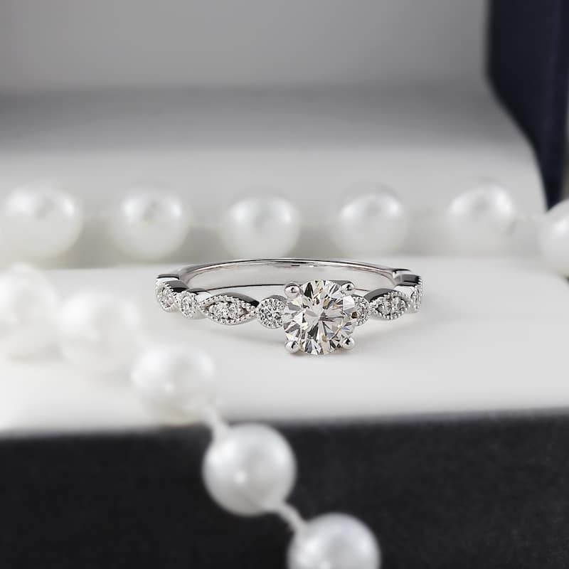 Auriya 14k Gold Vintage 2ct Round Moissanite Engagement Ring