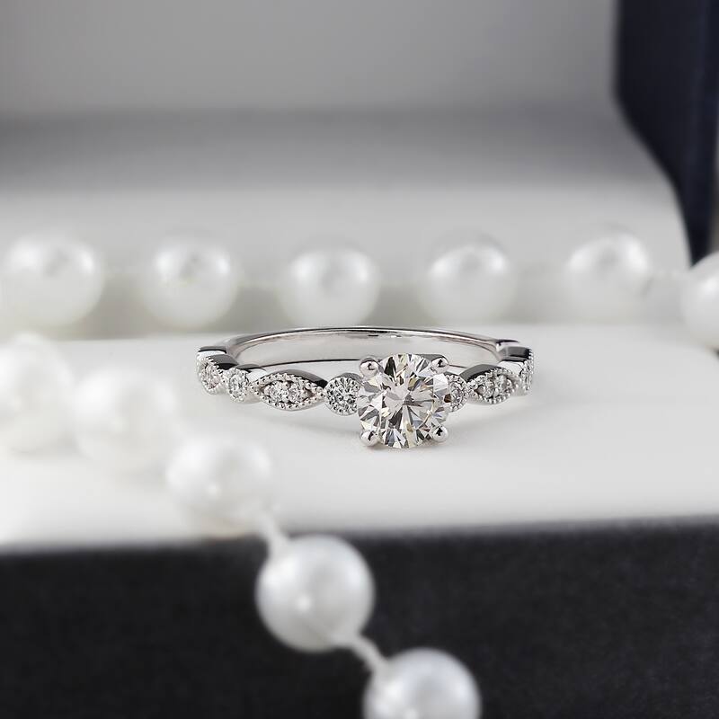 Auriya 14k Gold Vintage 3ct Round Moissanite Engagement Ring