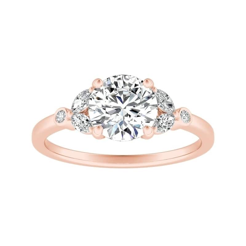 Auriya 14k Gold Vintage 3/4ct Moissanite and Floral Diamond Engagement Ring 1/4ctw - Rose - 6