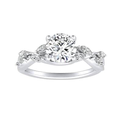 Auriya Vintage Floral 1ct Moissanite and 1/3ctw Marquise Diamond Engagement Ring 14K Gold