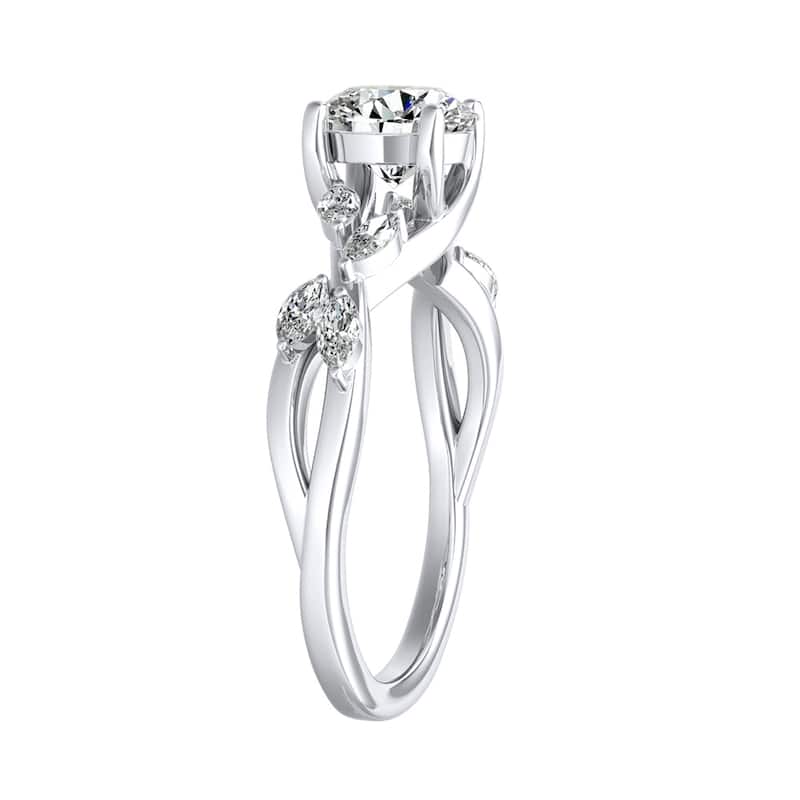 Auriya Vintage Floral 1ct Moissanite and 1/3ctw Marquise Diamond Engagement Ring 14K Gold