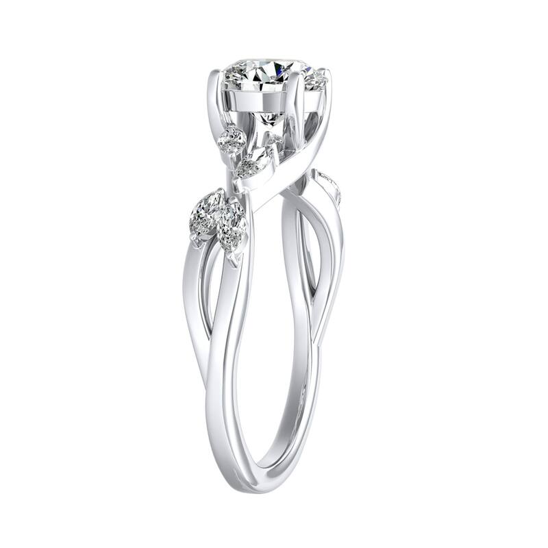 Auriya Vintage Floral 2ct Moissanite and 1/3ctw Marquise Diamond Engagement Ring 14K Gold