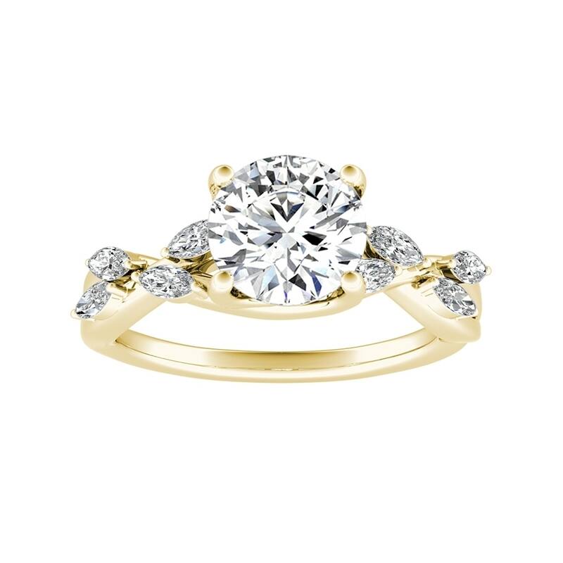 Auriya Vintage Floral 2ct Moissanite and 1/3ctw Marquise Diamond Engagement Ring 14K Gold