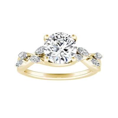 Auriya Vintage Floral 2ct Moissanite and 1/3ctw Marquise Diamond Engagement Ring 14K Gold