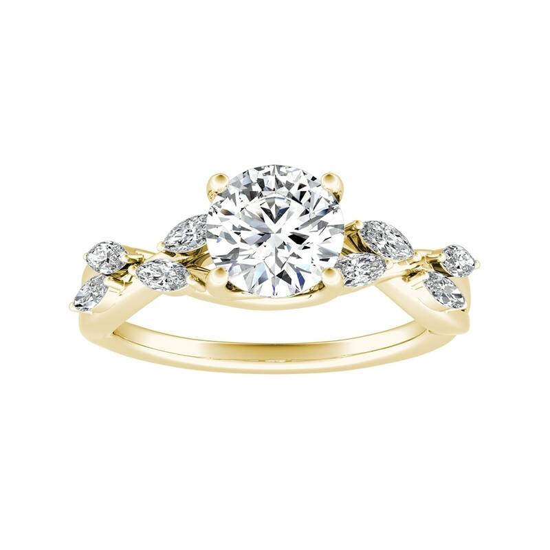 Auriya Vintage Floral 1/2ct Moissanite and 1/3ctw Marquise Diamond Engagement Ring 14K Gold