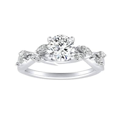 Auriya Vintage Floral 1/2ct Moissanite and 1/3ctw Marquise Diamond Engagement Ring 14K Gold