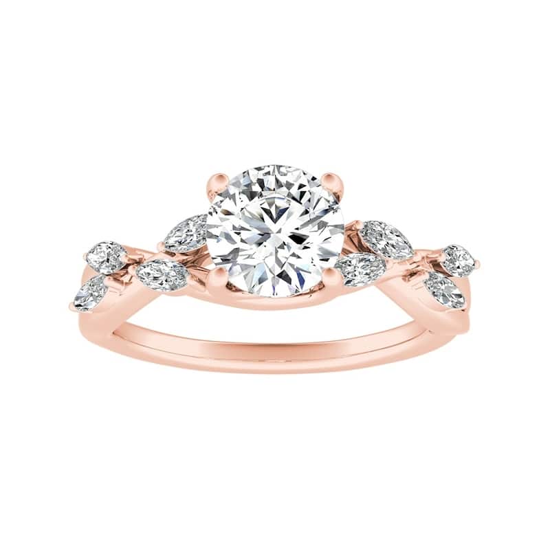 Auriya Vintage Floral 1/2ct Moissanite and 1/3ctw Marquise Diamond Engagement Ring 14K Gold