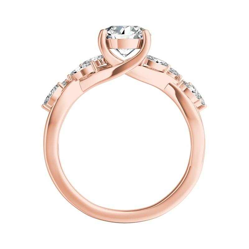 Auriya Vintage Floral 1/2ct Moissanite and 1/3ctw Marquise Diamond Engagement Ring 14K Gold