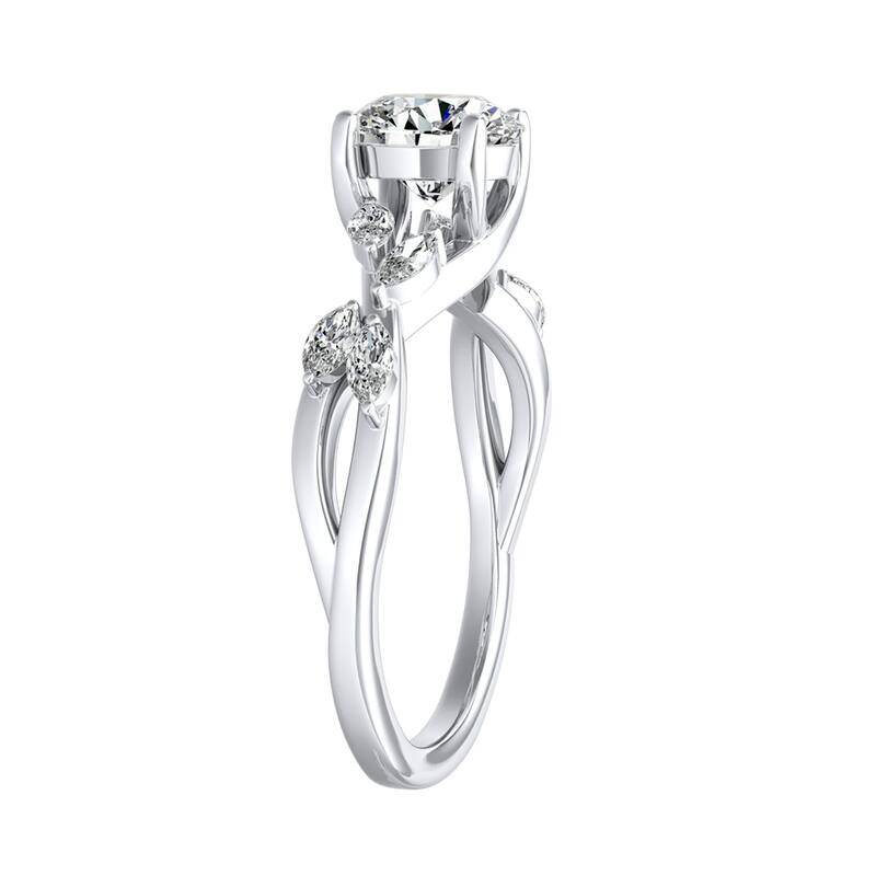 Auriya Vintage Floral 1 1/2ct Moissanite and 1/3ctw Marquise Diamond Engagement Ring 14K Gold