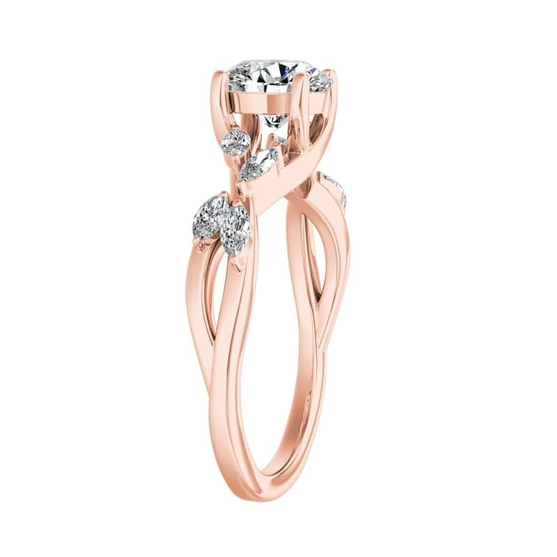 Auriya Vintage Floral 1 1/2ct Moissanite and 1/3ctw Marquise Diamond Engagement Ring 14K Gold