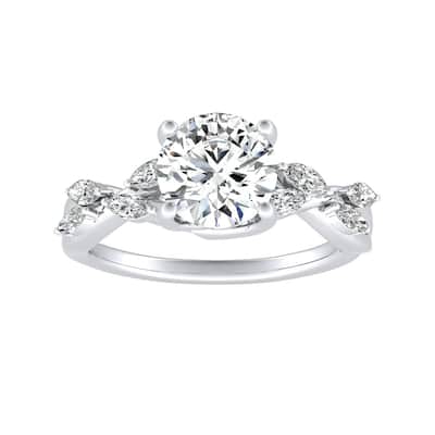 Auriya Vintage Floral 1 1/2ct Moissanite and 1/3ctw Marquise Diamond Engagement Ring 14K Gold