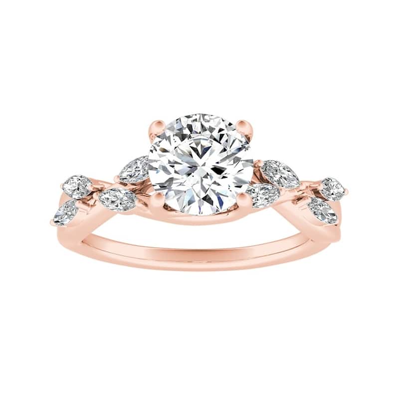 Auriya Vintage Floral 1 1/2ct Moissanite and 1/3ctw Marquise Diamond Engagement Ring 14K Gold