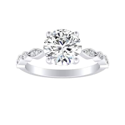 Auriya 14k Gold Vintage 4ct Round Moissanite Engagement Ring