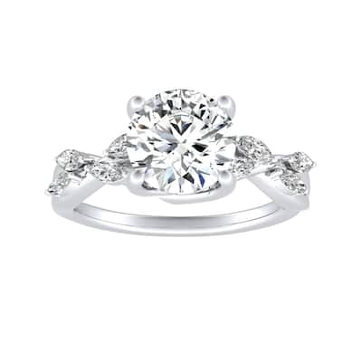 Auriya 14k Gold Vintage Floral 2 1/2ct Moissanite and 1/3ctw Marquise Diamond Engagement Ring