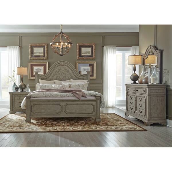 The Gray Barn Elm Tree Grey Taupe With Antique Brown Nightstand