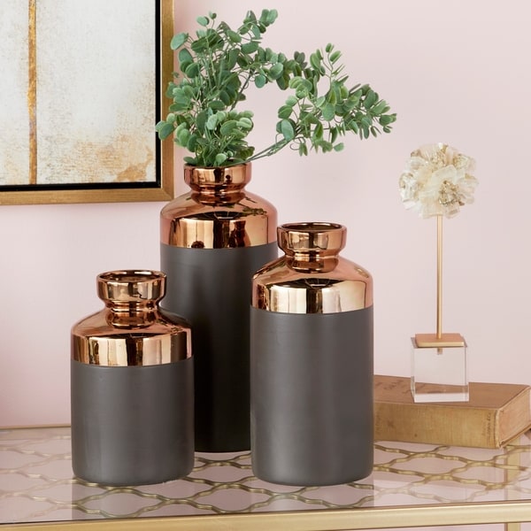 Shop Tall Cylinder Metallic Copper Gray Decorative Vases Set Of