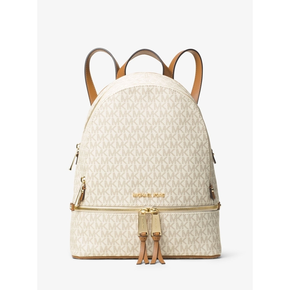 michael kors metallic signature rhea zip backpack