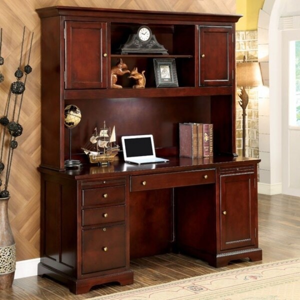 Shop Transitional Style Multi Functional Desk Hutch, Cherry Brown ...