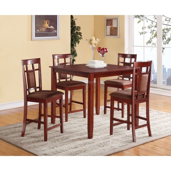 Elegant Counter Height Set, Cherry & Chocolate Brown, 5 Piece Pack