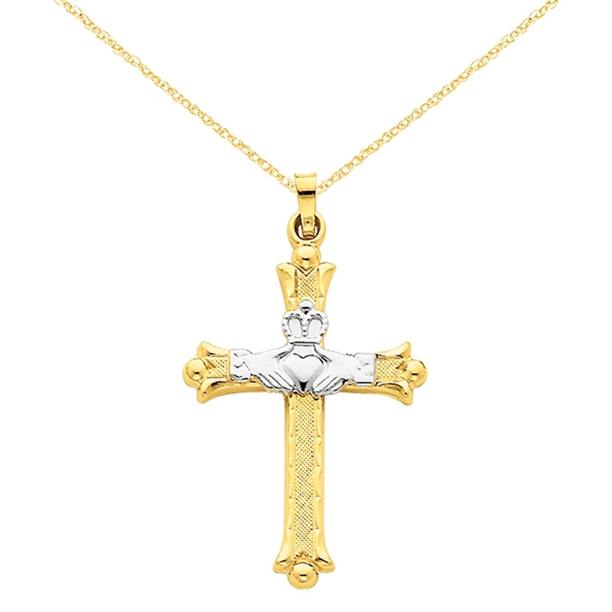 14k Satin Diamond-cut Flat-Backed Claddagh Pendant