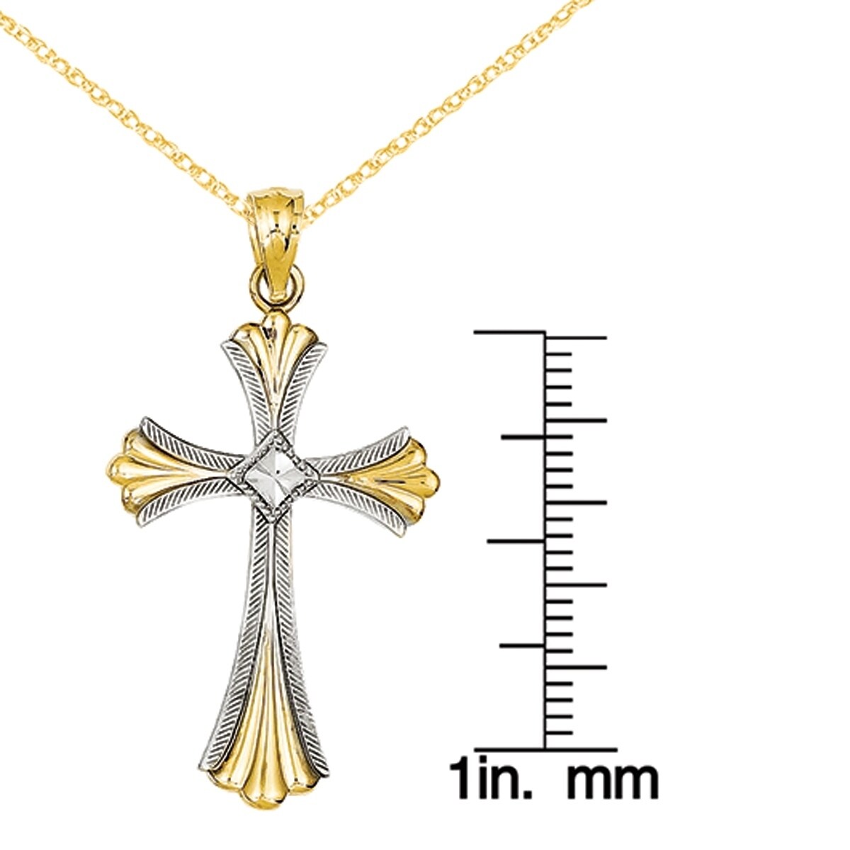 14k Two-tone Yellow /& Rhodium Diamond-cut Cross Pendant
