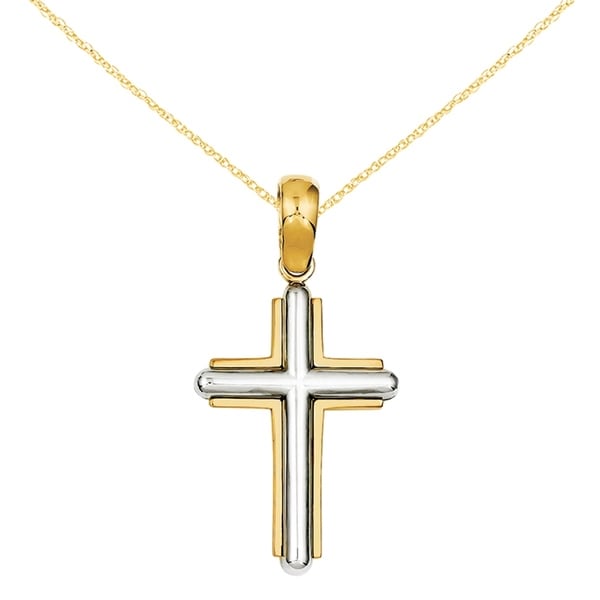 14K Yellow and White Gold Cross Pendant 
