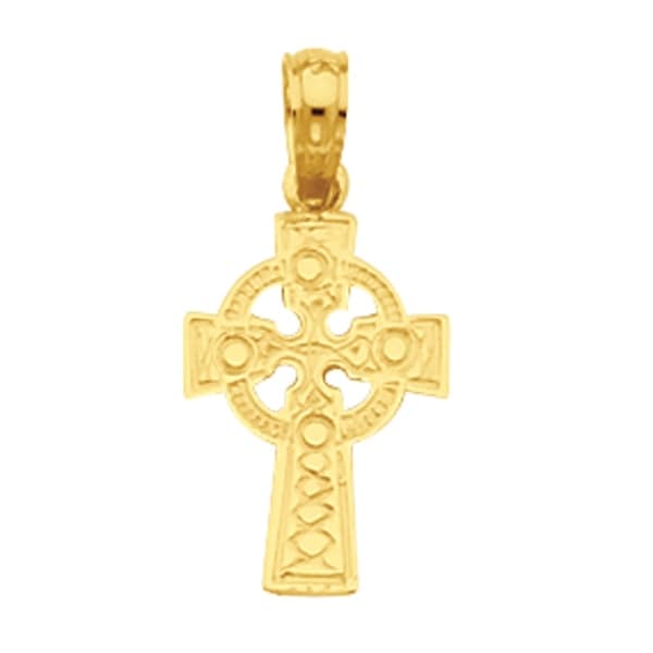 14k Yellow Gold Celtic Cross with Eternity Circle Charm Pendant