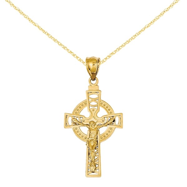LA BLINGZ 14K Two-Tone Yellow and Rose Gold Mariner Crucifix Cross Charm Necklace