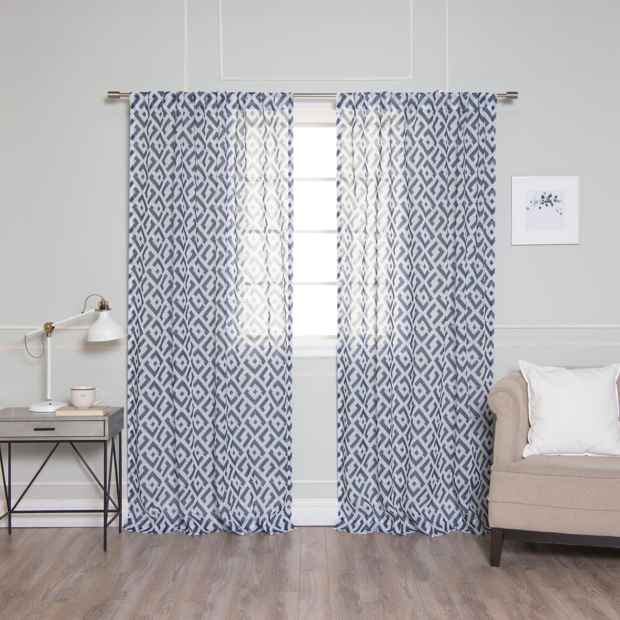 Shop Aurora Home Faux Linen Modern Geometric Curtain Panel Pair