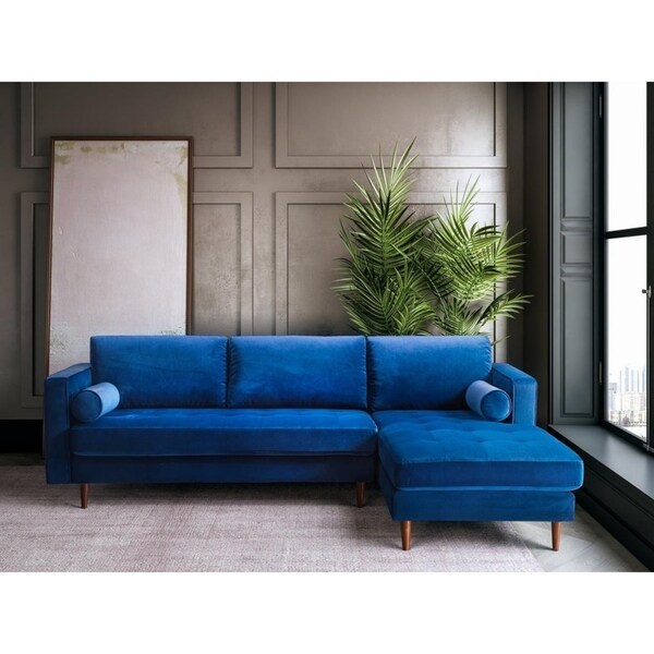 Como Navy Velvet Sectional Raf Free Shipping Today