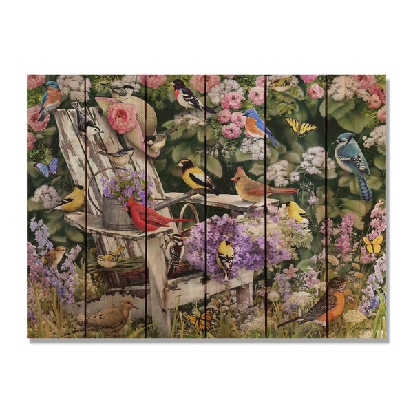 Giordano's Birds On Spring Chair - 33x24 Indoor/Outdoor Cedar Wall Art - Multi-color
