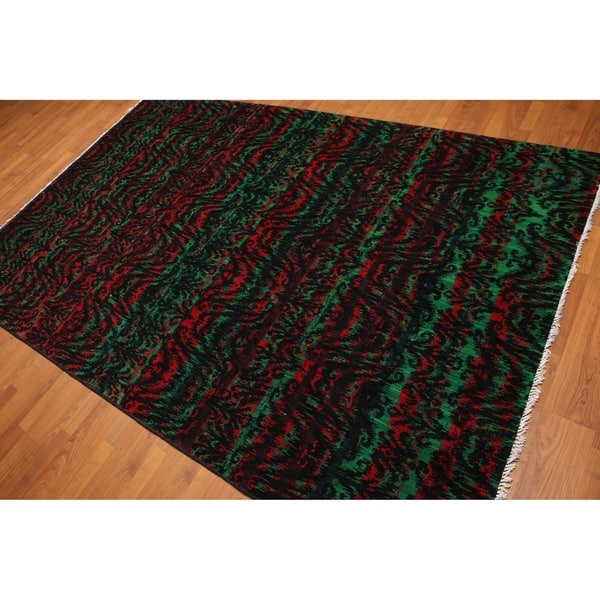 slide 1 of 8, Funky Abstract Psychedelic Print Oriental Area Rug - Green/Red - 6' x 9' - 6' x 9'