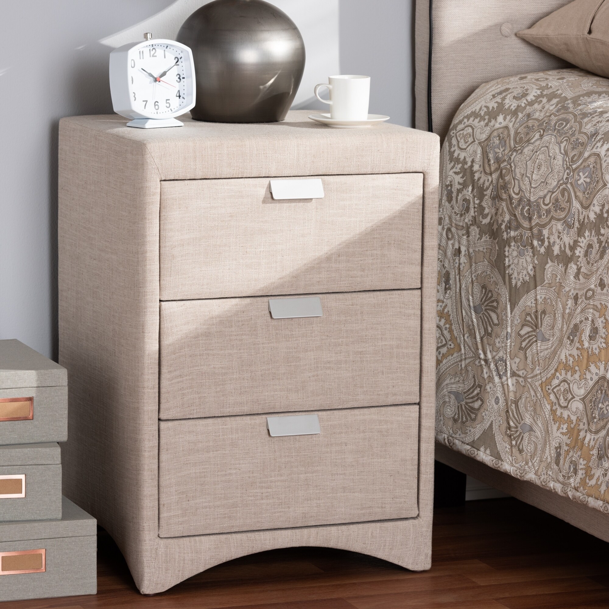 Shop Contemporary Upholstered 3 Drawer Nightstand By Baxton Studio Overstock 21541918