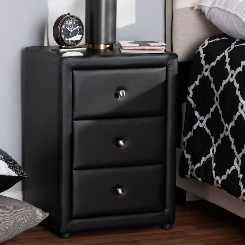 Contemporary Upholstered 3-Drawer Nightstand by Baxton Studio