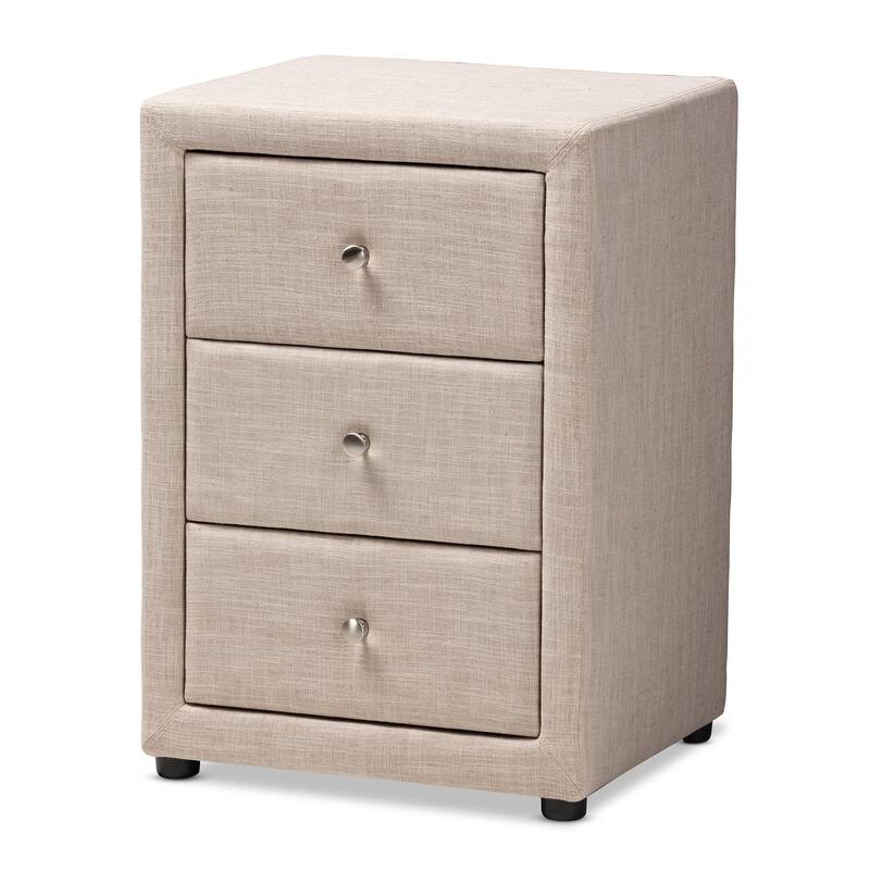 Contemporary Upholstered 3-Drawer Nightstand by Baxton Studio