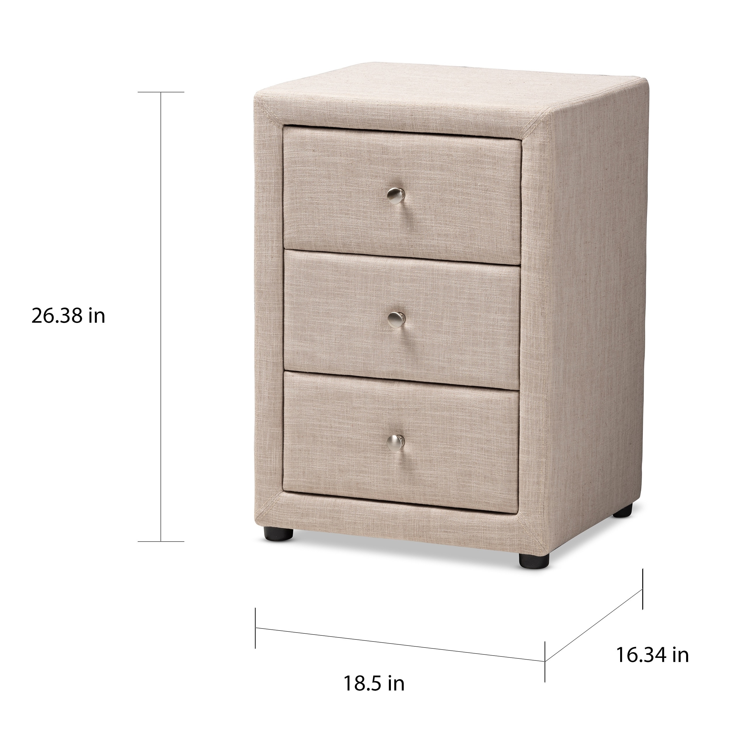 Contemporary Upholstered 3 Drawer Nightstand by Baxton Studio On