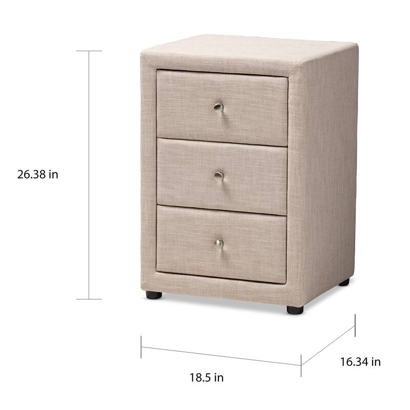 Contemporary Upholstered 3-Drawer Nightstand by Baxton Studio
