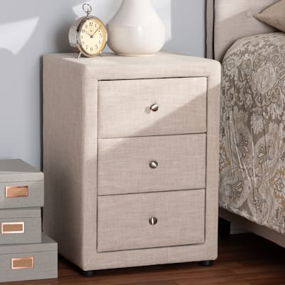 Contemporary Upholstered 3-Drawer Nightstand by Baxton Studio