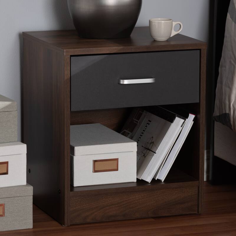 Contemporary 1-Drawer Brown and Grey Nightstand by Baxton Studio