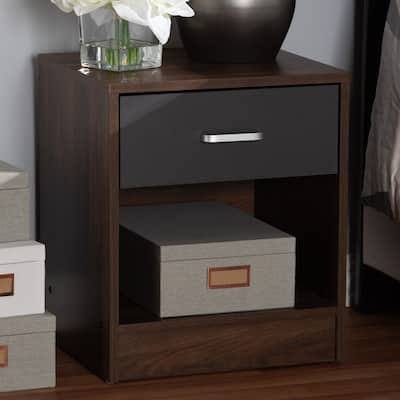 Contemporary 1-Drawer Brown and Grey Nightstand by Baxton Studio