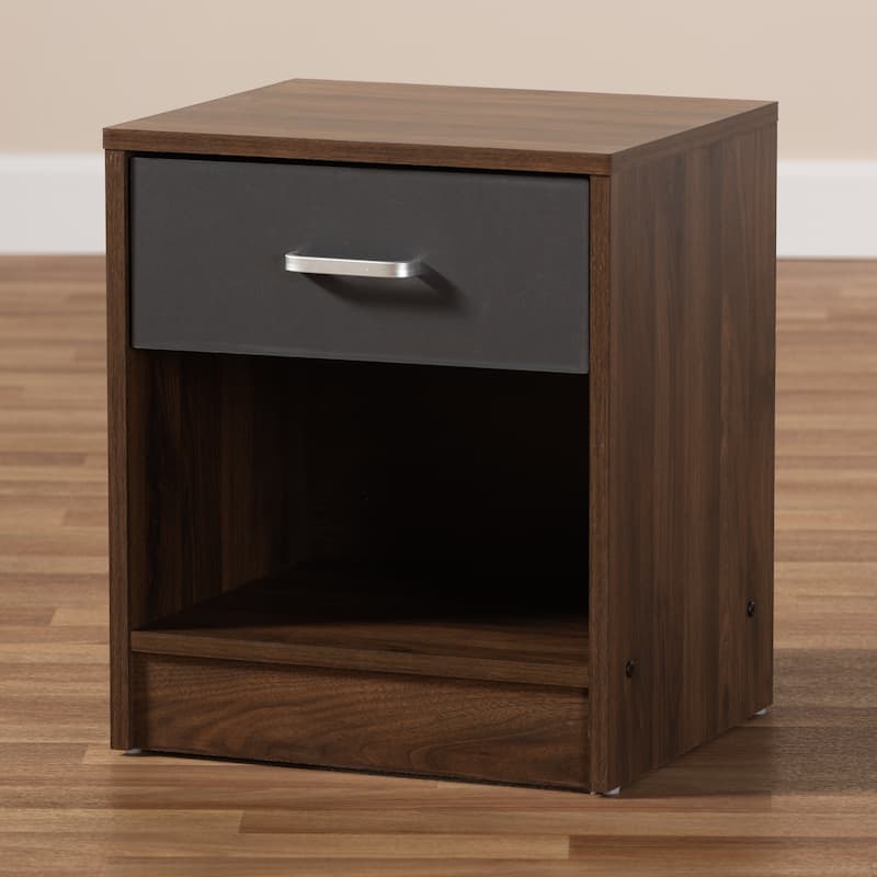 Contemporary 1-Drawer Brown and Grey Nightstand by Baxton Studio