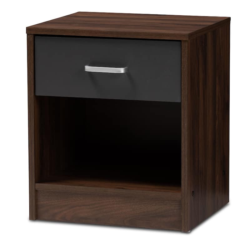 Contemporary 1-Drawer Brown and Grey Nightstand by Baxton Studio