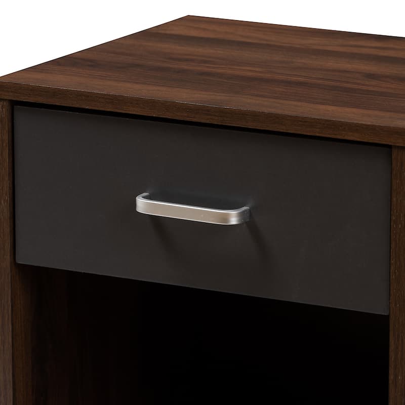Contemporary 1-Drawer Brown and Grey Nightstand by Baxton Studio