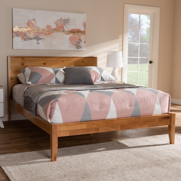 Rustic Oak Brown Wood Platform Bed by Baxton Studio
